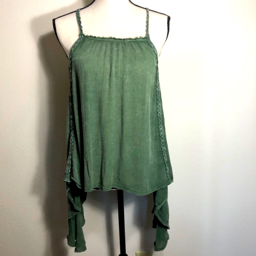 Paper Crane Anthropologie Green Boho Peasant Tank